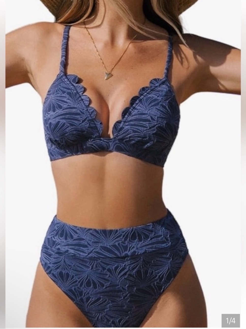 Cupshe Indigo Scallop-Trim High-Waist Bikini